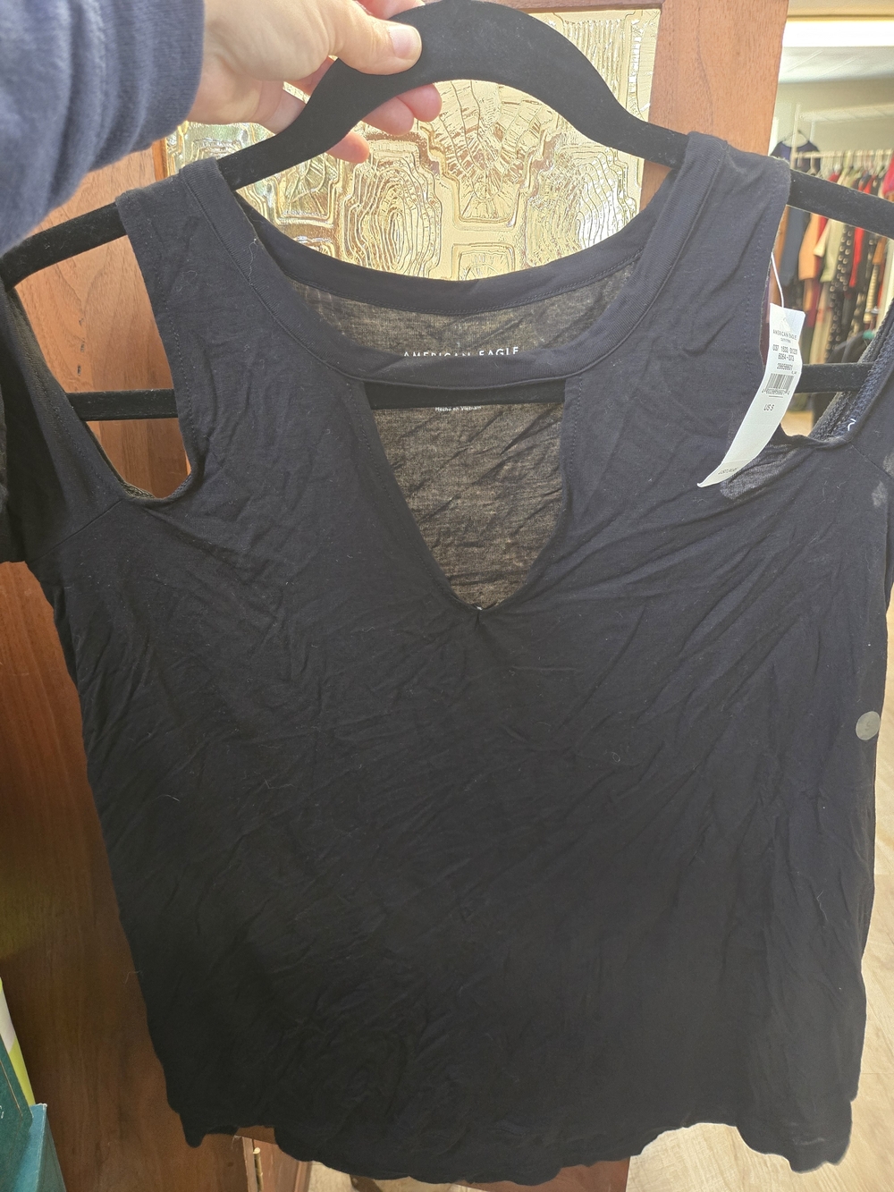 American Eagle Outfitters Black Short Sleeve V-Neck Top